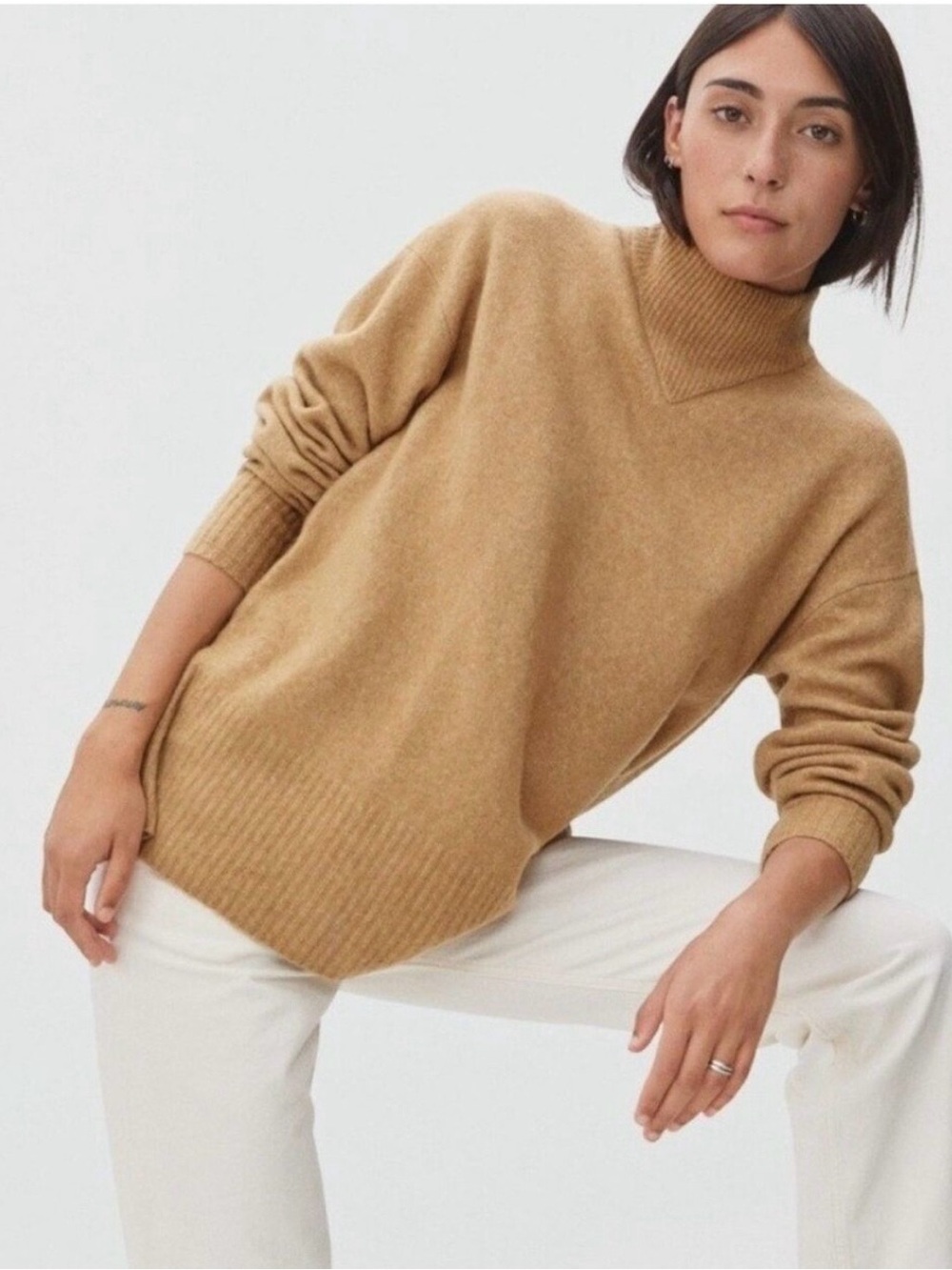 Everlane Wool Yak Oversized Camel Mock Turtleneck Sweater for Women Size XXS